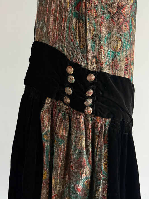 Gorgeous 1920's Holiday Gold Lamé And Black Velvet Flapper Dress / M