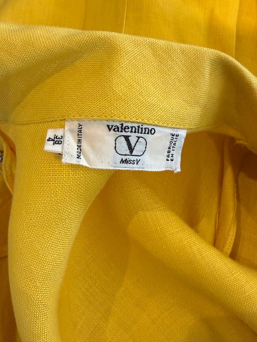 Vintage 1980's Valentino Daffodil Yellow Linen Spring Day Dress / S