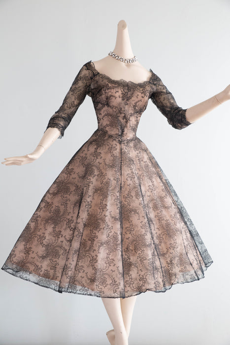 Exquisite Documented 1954 Mary Black Original French Chantilly Lace Cocktail Dress / S