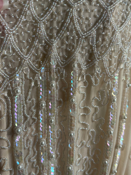 Dreamy 1980's Edwardian Inspired Oleg Cassini Beaded Silk Chiffon Wedding Gown / S