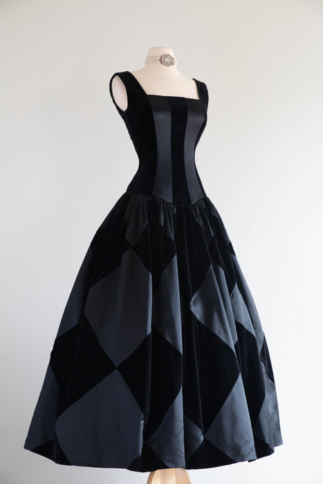 Stunning 1980s Escada Couture Black Harlequin Evening Gown / SM