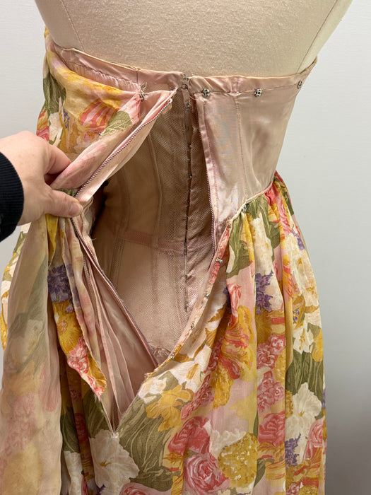 Spectacular 1950's Christian Dior Silk Floral "Nuit De Fete" Evening Gown / XS