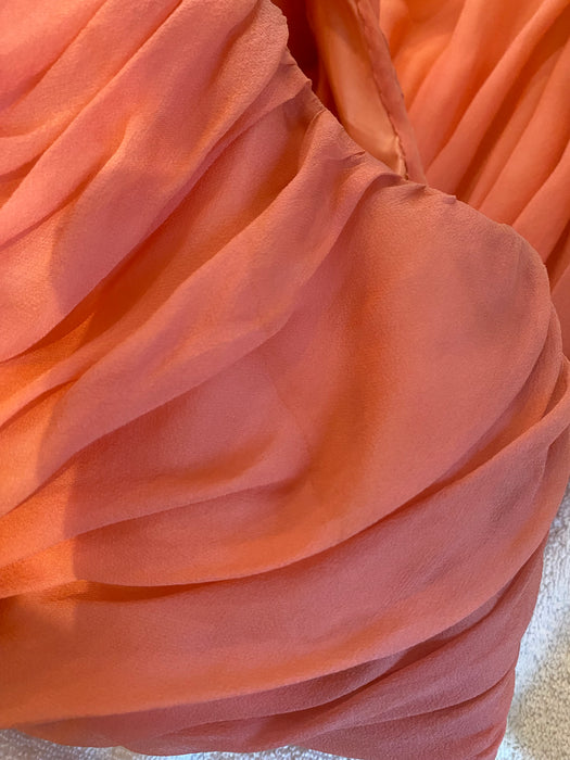 Stunning Late 1950's Silk Chiffon Party Dress In Coral Splendor / Medium