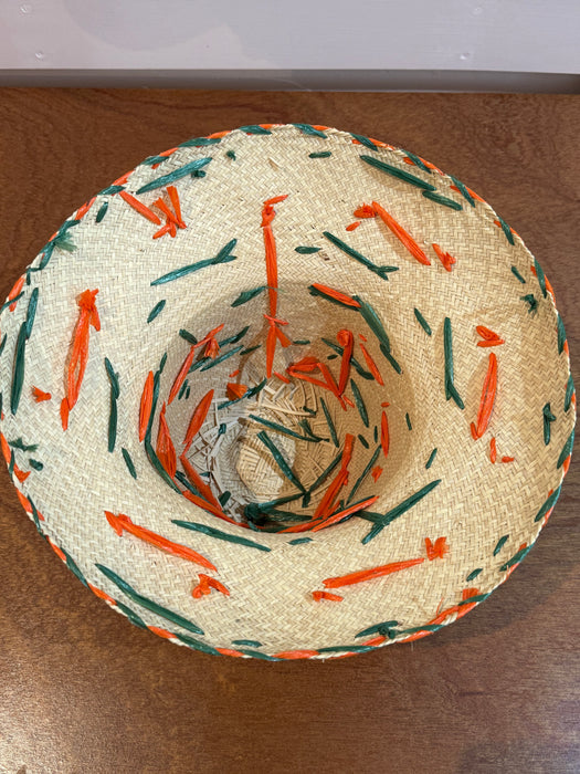 Delightful 1960's Woven Straw Sun Hat with Raffia Flowers