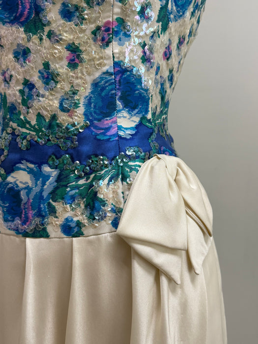 Glamorous Late 1950s Pat Sandler for Highlight Sequin-Embroidered Silk Cocktail Dress / SM