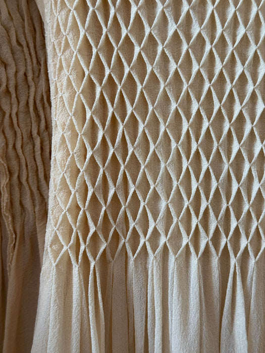 Incredible 1930's Honeycomb Smocked Two Piece Silk Chiffon Peignoir Set / SM