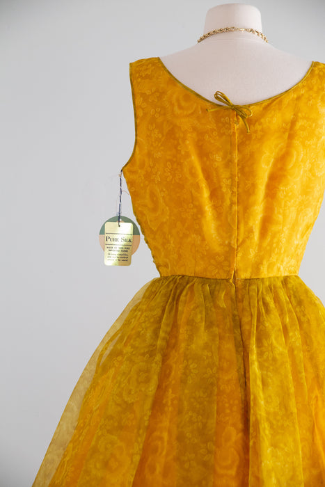 Stunning 1950’s New Old Stock Sunflower Silk Party Dress / M