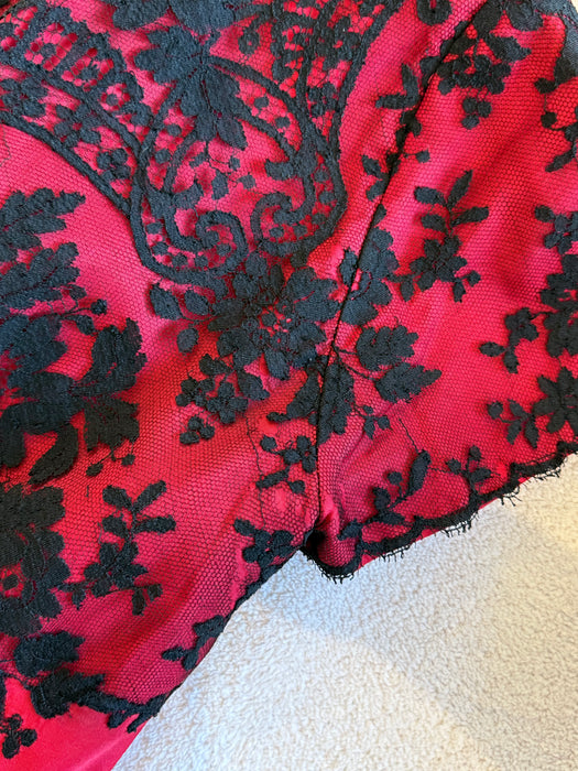 Stunning 1950's Peggy Hunt Cherry Red Silk Party Dress With Chantilly Lace / M