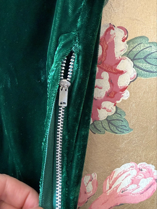 Exquisite 1940's Emerald Green Silk Velvet & Faille Evening Gown / Small