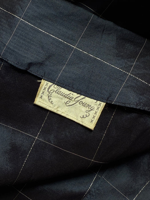 1950s Claudia Young Navy Silk Party Dress with White Pleated Inset / S