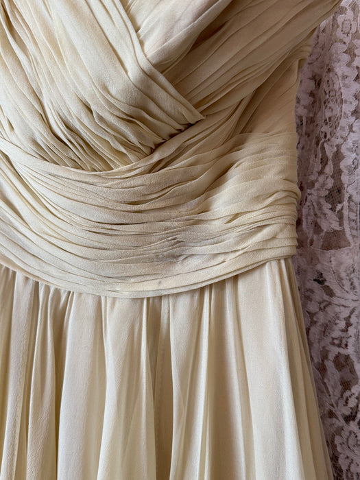 Beautiful Late 1950's Silk Chiffon Party Dress By Helga in Butter Yellow / XS