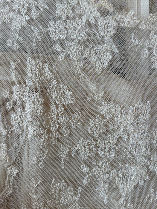 Ethereal 1970's Embroidered Net Ballet Length Wedding Dress From Neiman Marcus / M