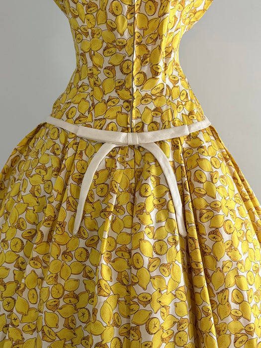Wonderful 1950's Lemon Print Summer Dress By Pat Hartly / M