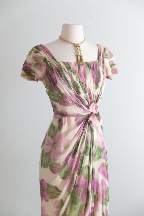 Stunning 1950’s Ceil Chapman Silk Chiffon Floral Dress / S