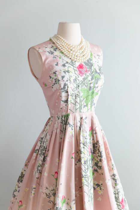 Painterly Floral Garden Party Dress in Polished Cotton From the Early –  Xtabay Vintage