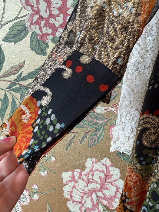 Fabulous 1970's Pauline Trigere Autumnal Night Garden Silk Lame' Evening Gown / S