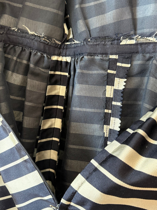 Chic Early 1960's Silver & Navy Blue Striped Silk Dress From Lipman's / XS