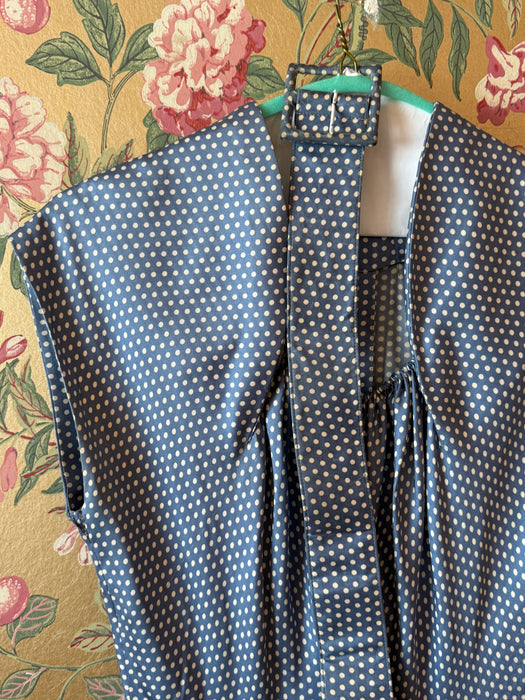 Rare Early 1950's New Look Era Blue Silk Polka Dot Dress Designed By Jacques Fath for Joseph Halpert / Small