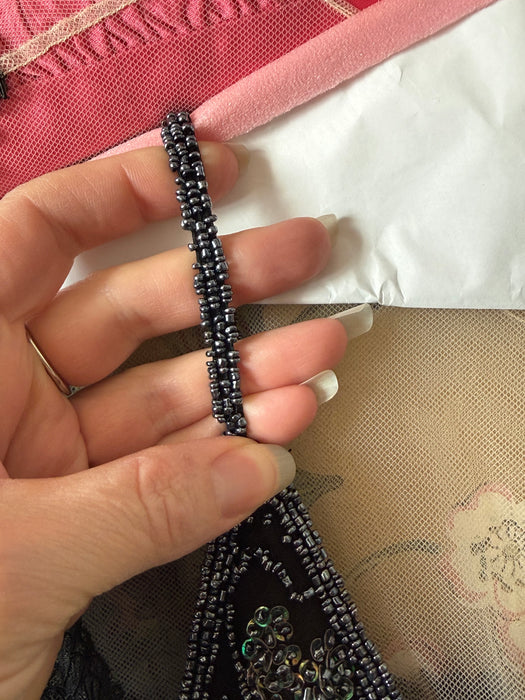 Sexy Y2K Silk Chiffon Bias Cut Beaded Slip Dress / M
