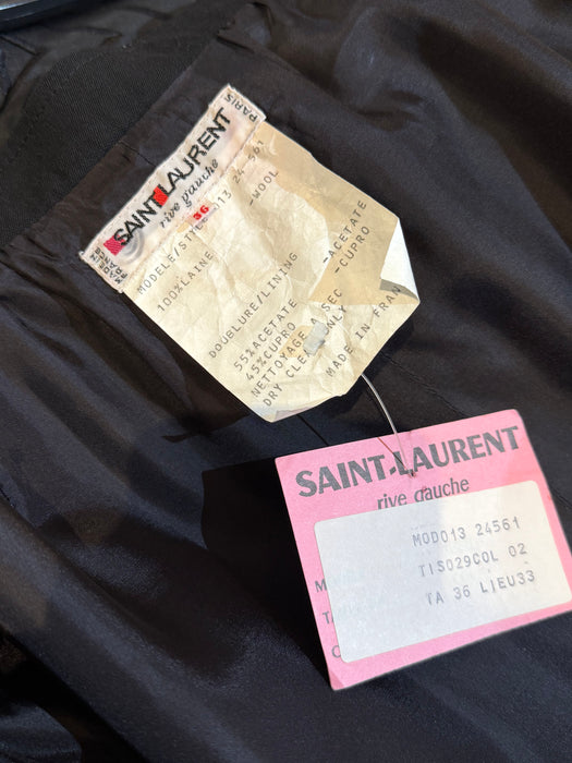 Vintage NOS 1970's Yves Saint Laurent Black Wool Wrap Skirt / XS