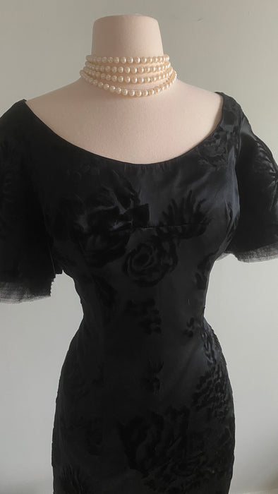 Stunning Late 1950's Satin Velvet Demi Couture Cocktail Dress / M