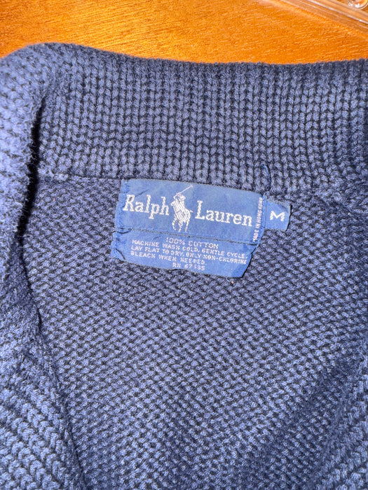 Vintage 1980's Nautical Knit Navy Blue Cardigan by Ralph Lauren Polo / M