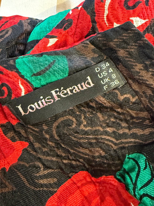 Classic 1980's Red Roses & Plaid Print Silk Dress by Louis Feraud / Small