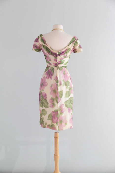 Stunning 1950’s Ceil Chapman Silk Chiffon Floral Dress / S