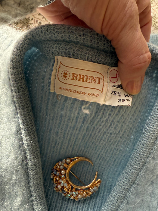 Rare 1960's Powder Blue Kurt Cobain Fuzzy Mohair Cardigan / ML