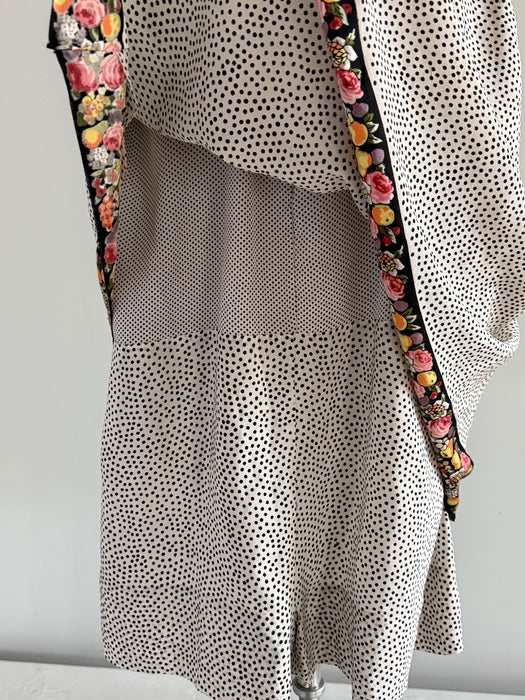 Exquisite 1920's Polka Dots & Fruit Silk Flapper Dress / SM