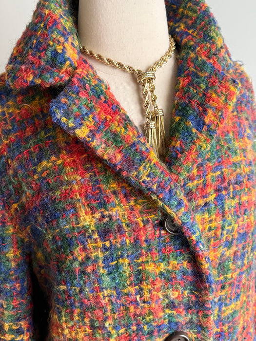 Fabulous 1960's Technicolor Rainbow Boucle' Ladies Coat By Sandra Sage / M