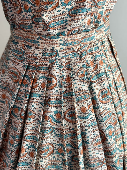 Fabulous 1950's Cotton Sundress With Two Tone Halter Straps / S