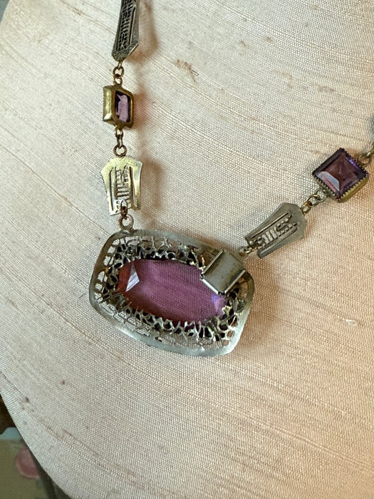 Exquisite Art Deco Czech Amethyst Choker With Filagree