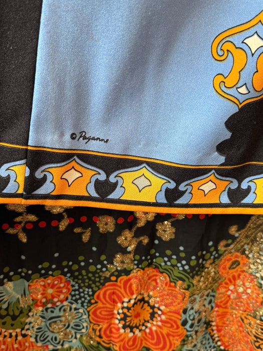 Chic 1970's Paganne By Gene Berk Border Print Jersey Dress / ML