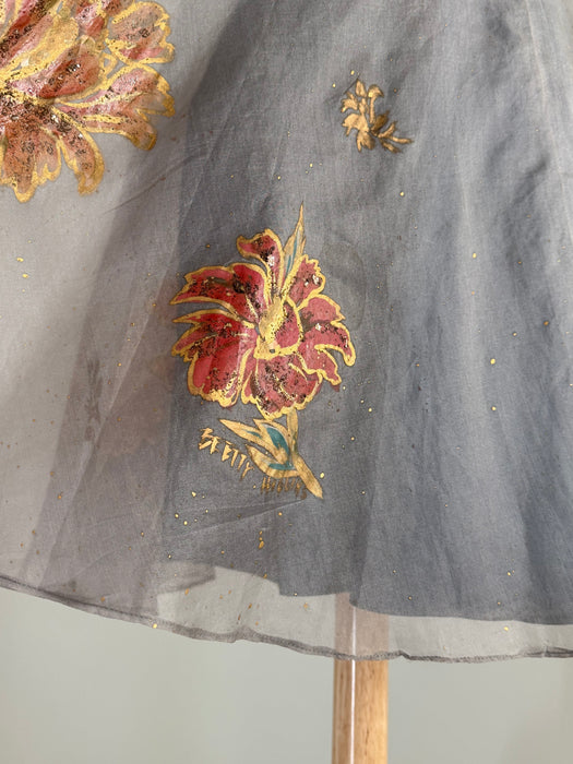 Rare 1950's Betty Higgins Original Hand Painted Silk Organza Hawaiian Cocktail Dress / S