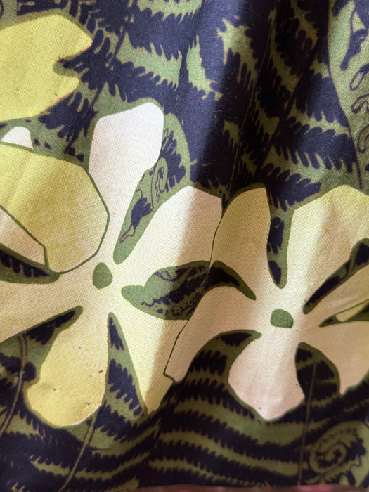 Spectacular 1950's Alfred Shaheen Green Fern Print Hawaiian Halter Dress / S