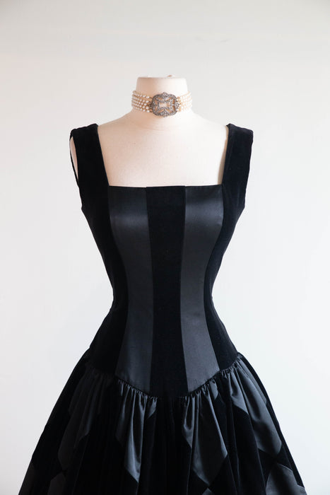 Stunning 1980s Escada Couture Black Harlequin Evening Gown / SM