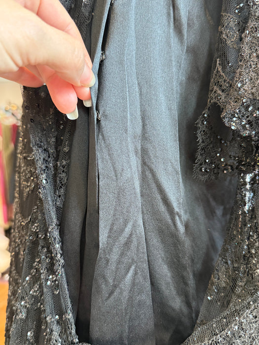 Elegant 1920's Chanel Inspired Black Lace Flapper Dress With Sequins / SM