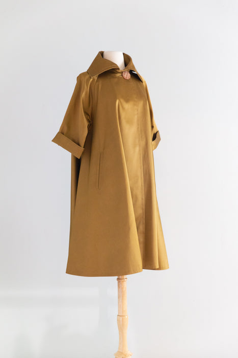 Dramatic 1950’s Goldenrod Brushed Satin Swing Coat / SM