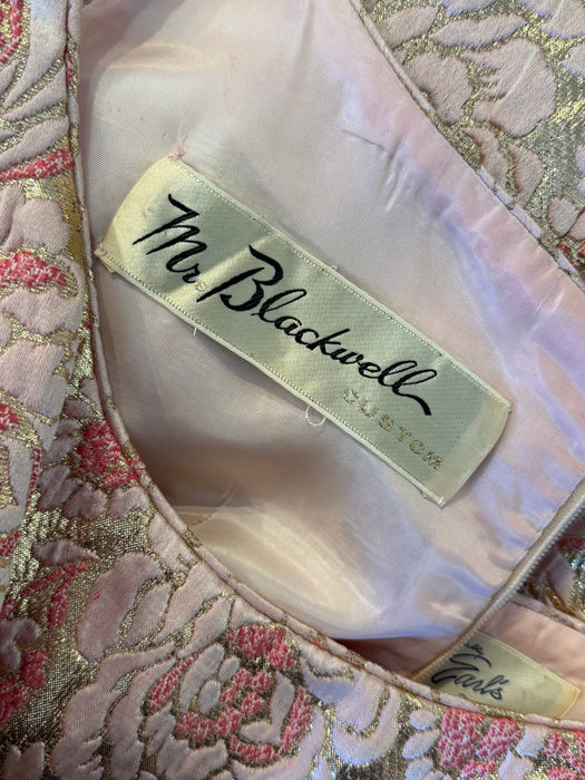 Glamorous 1960's Pink & Gold Brocade Evening Gown By Mr. Blackwell / SM