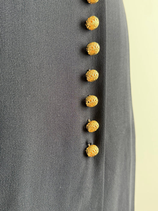 Late 80's Gianfranco Ferré Silk Dress with Sheer Bishop Sleeves & Gilt Buttons / SM