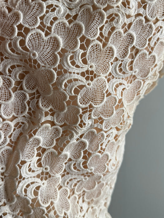 Stunning Vintage Jean Louis Navy Blue Silk Taffeta Gown With Sheer Lace Bodice / S