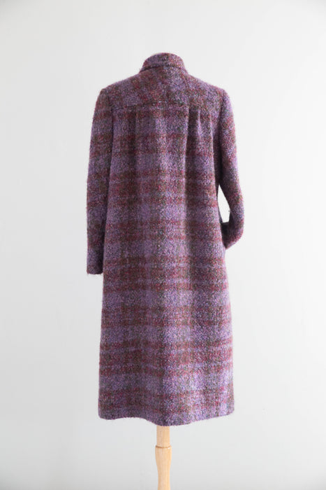Dreamy 1970’s Wool Boucle Bow-Neck Longline Coat / ML