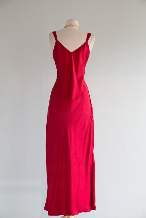 Sexy 1990’s Silk Bias Cut Slip Dress in Crimson Red / M