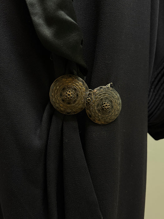 Magnificent 1920s Navy Wool Gabardine Evening Coat with Silk Lining and Fringe Trim / OS