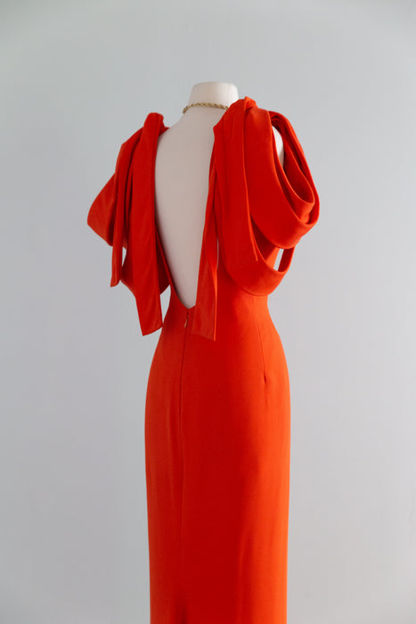 Stunning 1980’s Vermillion Silk Crepe Couture Evening Gown By Jacqueline de Ribes / S