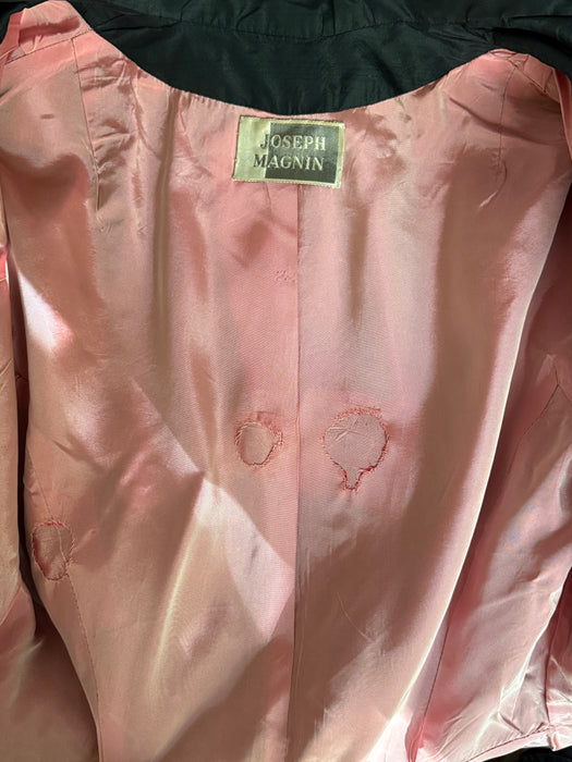 Exquisite 1950's Joseph Magnin Silk Princess Coat With Trapunto Skirt and Pink Lining / M