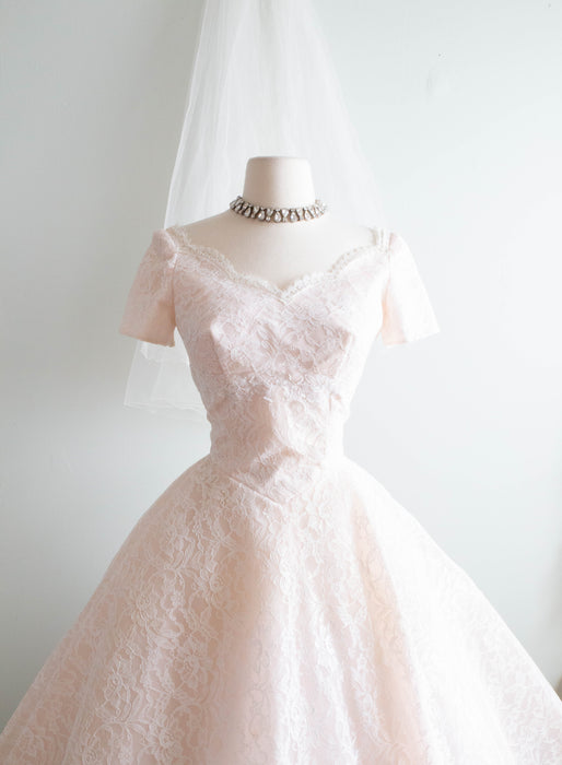 Touch of Pink 1950's William Cahill Tea Length Wedding Dress / Small