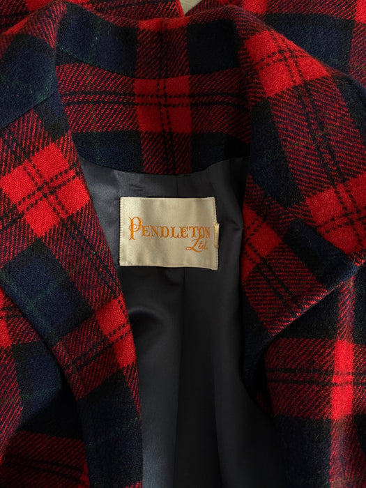 Iconic 1970s Pendleton Wool Plaid Ladies Wrap Coat  / M