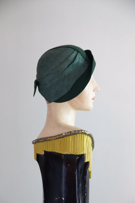 Rare 1920's Harbelé Original, Hollywood Evergreen Fine-Woven Straw and Felt Cloche